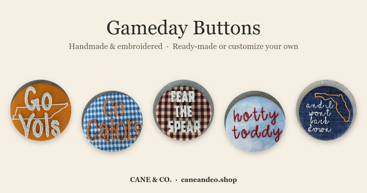 Cane & Co. embroidered gameday buttons